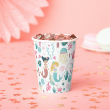 Vattenfärgad Sjöjungfru / Papprare kopp / flickans