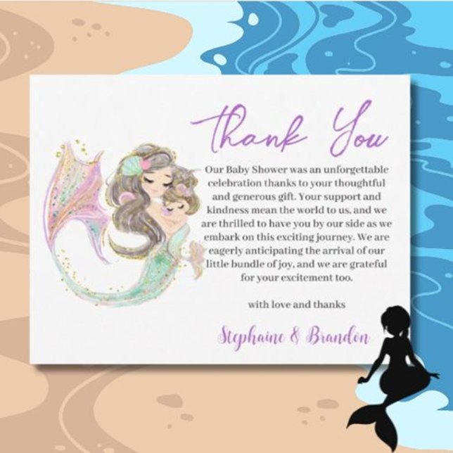 Vattenfärgad SJÖJUNGFRU under Sea Tack (Express your gratitude with this enchanting MERMAID Under The Sea Thank You card )