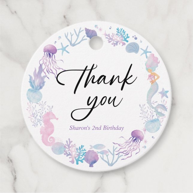 Vattenfärgad Sjöjungfru under Sea Tack Gåvor Etiketter (Framsida)