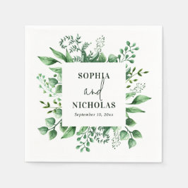 Vattenfärgad skogsmark botanisk grey bröllop pappersservett