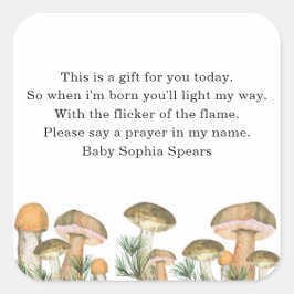 Vattenfärgad skogssvamp - böneljus fyrkantigt klistermärke