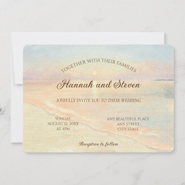 Vattenfärgad solnedgång havs kusten pastel färg br inbjudningar (Framsida)