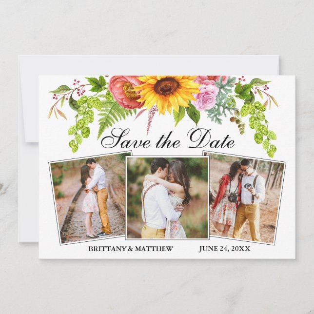 Vattenfärgad solros Blandad Blommigt 3 Foto Spara Datumet (Framsida)