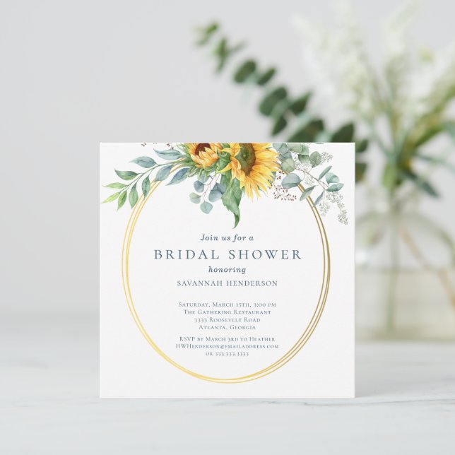 Vattenfärgad Solros Eucalyptus-Möhippa Inbjudningar (Stående Fram)