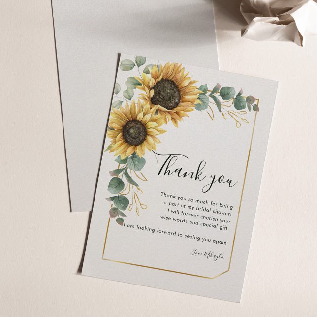 Vattenfärgad Solros Eucalyptus-Möhippa Tack Kort (Floral Sunflower Eucalyptus Wedding Thank You Card)