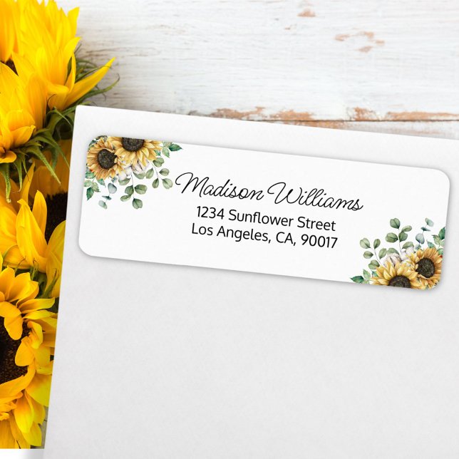Vattenfärgad Solros Eucalyptus-Returadress Returadress Etikett (In situ on envelope)