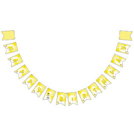 Vattenfärgad solrosa med fjärilar 1:a födelsedag vimplar