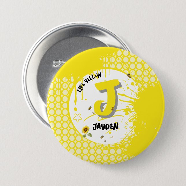 Vattenfärgad solrosa med fjärilar som Gult Knapp (Framsida & baksida)