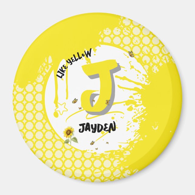 Vattenfärgad solrosa med fjärilar som Gult Magnet (Framsidan)