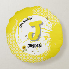 Vattenfärgad solrosa med fjärilar som Gult Rund Kudde