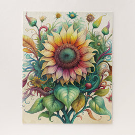 Vattenfärgad solrosa med vindrigt pussel nr 1