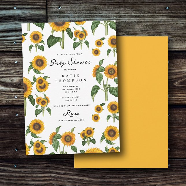 Vattenfärgad Solrosblomma Botaniskt kolvstubin Inbjudningar (Watercolor Sunflower Botanical Foliage Baby Shower Invitation)