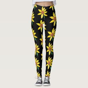 Vattenfärgad Solrosfärgad Blommigt Vibrant Hand Må Leggings
