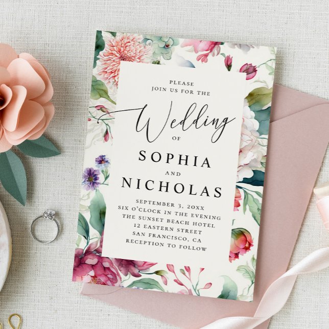 Vattenfärgad som boho-blommigt. Bohemian bröllop Inbjudningar (Skapare uppladdad)