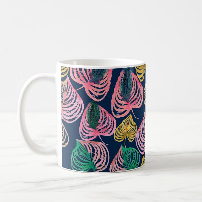 Vattenfärgad sömlös blommönster, grenar kaffemugg (Vänster)
