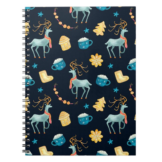Vattenfärgad sömlös mönster med julklappar g anteckningsbok (Framsidan)