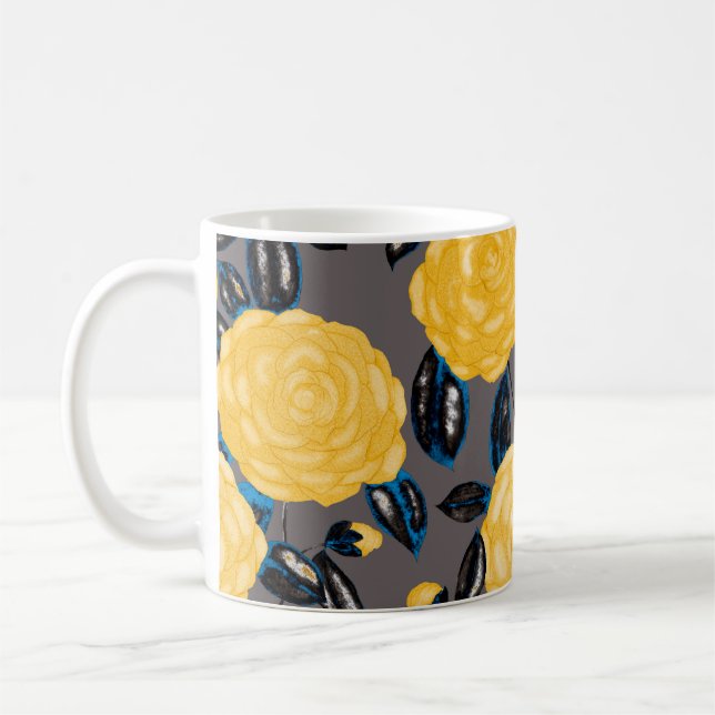 Vattenfärgad, sömlös mönster med kamellablommor. kaffemugg (Vänster)