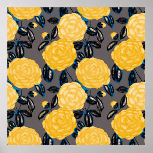 Vattenfärgad, sömlös mönster med kamellablommor. poster