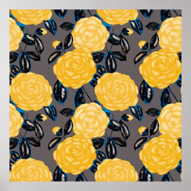 Vattenfärgad, sömlös mönster med kamellablommor. poster (Framsidan)