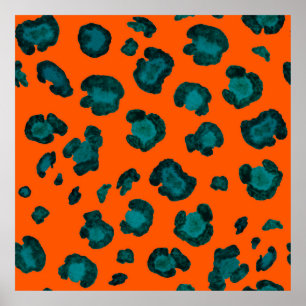 Vattenfärgad sömlös mönster med leopard hud. Fas Poster