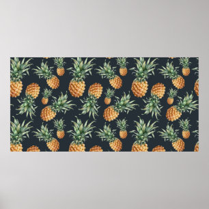 Vattenfärgad sömlös mönster med mogen ananas. H Poster