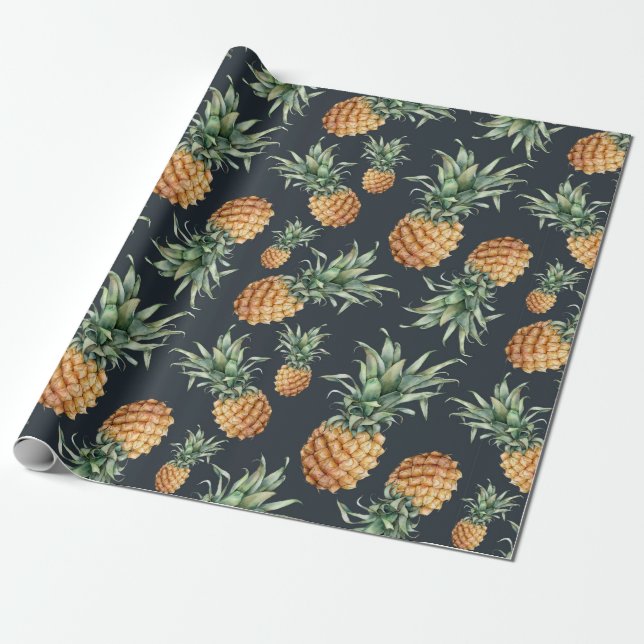 Vattenfärgad sömlös mönster med mogen ananas. H Presentpapper (Utrullad)