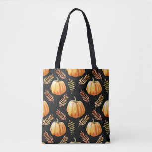 Vattenfärgad sömlös mönster med pumpkin tygkasse