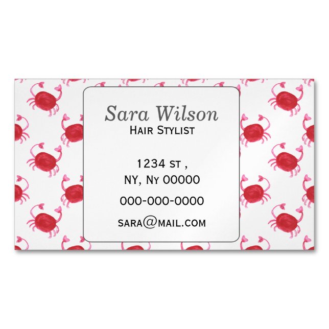 Vattenfärgad söt rödkrabba, stranddesign visitkortmagnet (Framsida)