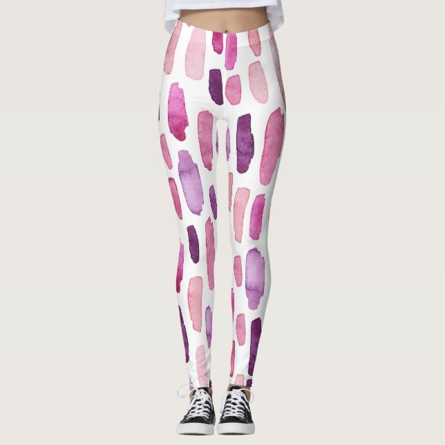 Vattenfärgad Stänk: Rosa, Lila Mönster. Leggings (Framsida)