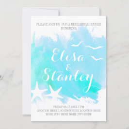 Vattenfärgad, stjärnfiskad bröllop-repetitionsmidd inbjudningar