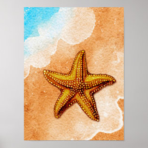 Vattenfärgad stjärtfisk på stranden poster