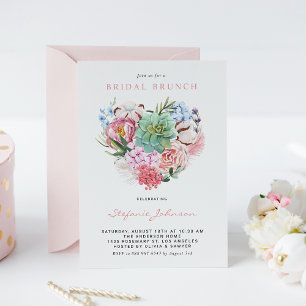 Vattenfärgad Succulent Blommigt Heart Brunch Showe Inbjudningar