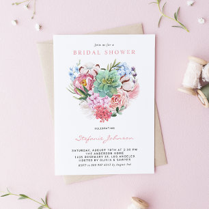 Vattenfärgad Succult Blommigt Heart-Möhippa Inbjudningar