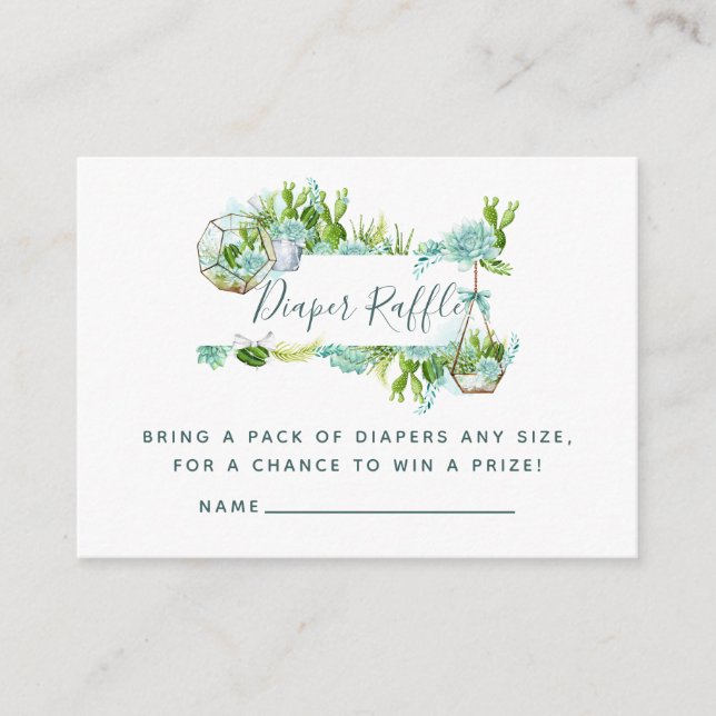 Vattenfärgad succulus Baby Shower Diaper Raffle Tilläggskort (Framsida)