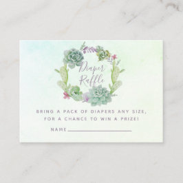 Vattenfärgad succulus Baby Shower Diaper Raffle Tilläggskort