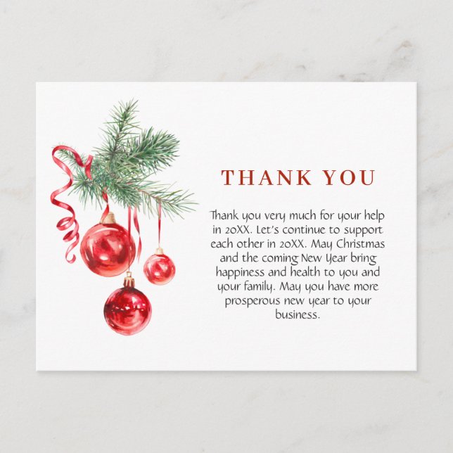 Vattenfärgad Tack för prydnadsjul-Helgdag Vykort (Framsida)