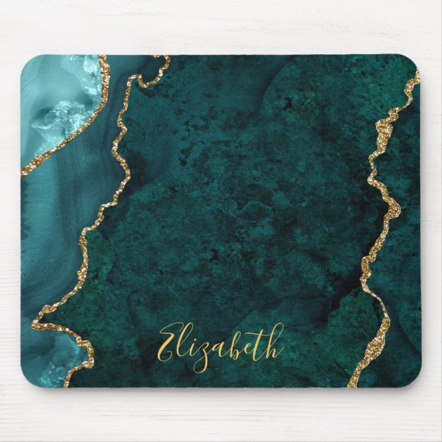 Vattenfärgad Teal Marble Agate Geode Mouse Pad Musmatta (Framsidan)