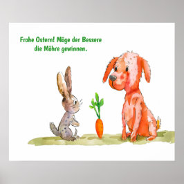 Vattenfärgad Tecknad Katt med Påskhare Poster