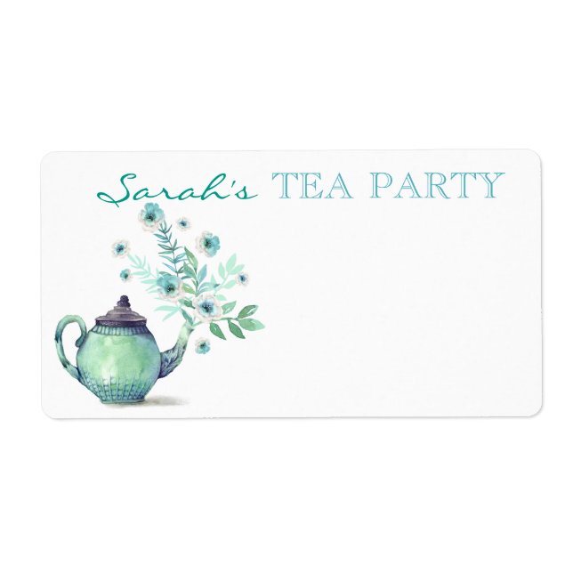 Vattenfärgad Tekanna Flower Stream Mint Aqua Fraktsedel (Framsidan)