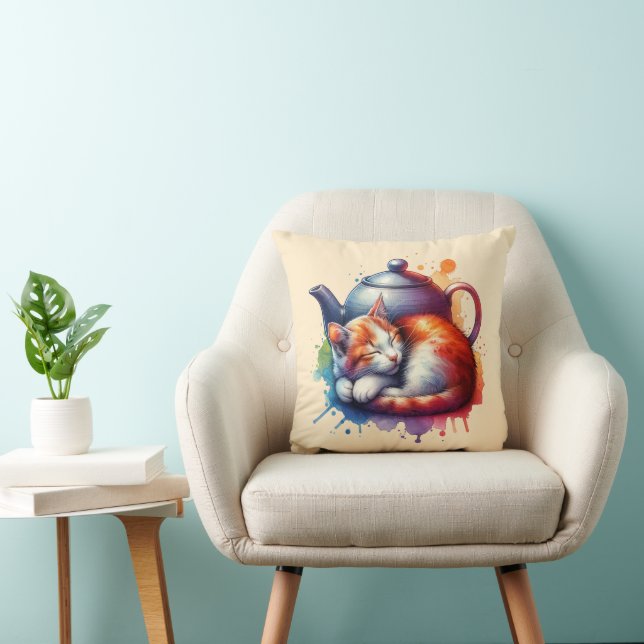 Vattenfärgad Tekanna för vilokatt Kudde (Stol)