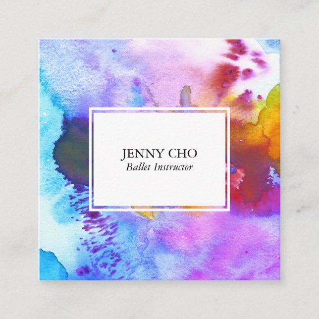 Vattenfärgad texturerad målning levande fyrkantigt visitkort (Framsida)