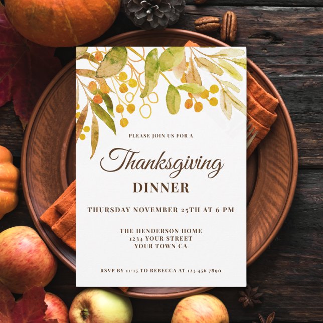 Vattenfärgad Thanksgiving Inbjudningar (Skapare uppladdad)