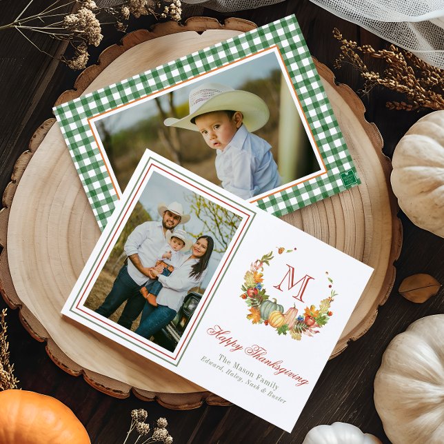 Vattenfärgad Thanksgiving Monogram andedräkt Foto  Julkort (Skapare uppladdad)
