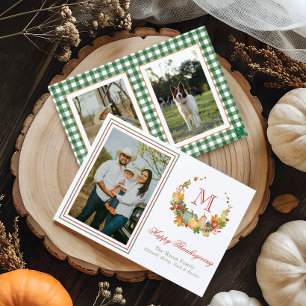 Vattenfärgad Thanksgiving Monogram andedräkt Foto Julkort