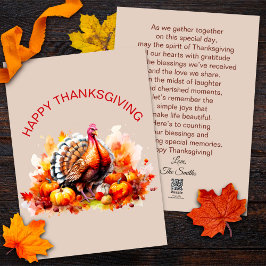 Vattenfärgad Thanksgiving Turkiet och pumpor Julkort