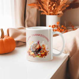 Vattenfärgad Thanksgiving Turkiet och pumpor Kaffemugg