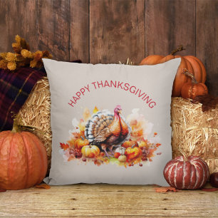 Vattenfärgad Thanksgiving Turkiet och pumpor Kudde