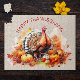 Vattenfärgad Thanksgiving Turkiet och pumpor Pussel
