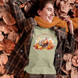 Vattenfärgad Thanksgiving Turkiet och pumpor T Shirt