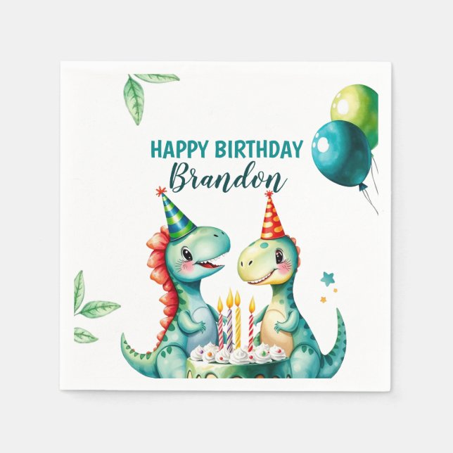 Vattenfärgad Trex-dos 1:a födelsedag Pappersservett (Framsidan)